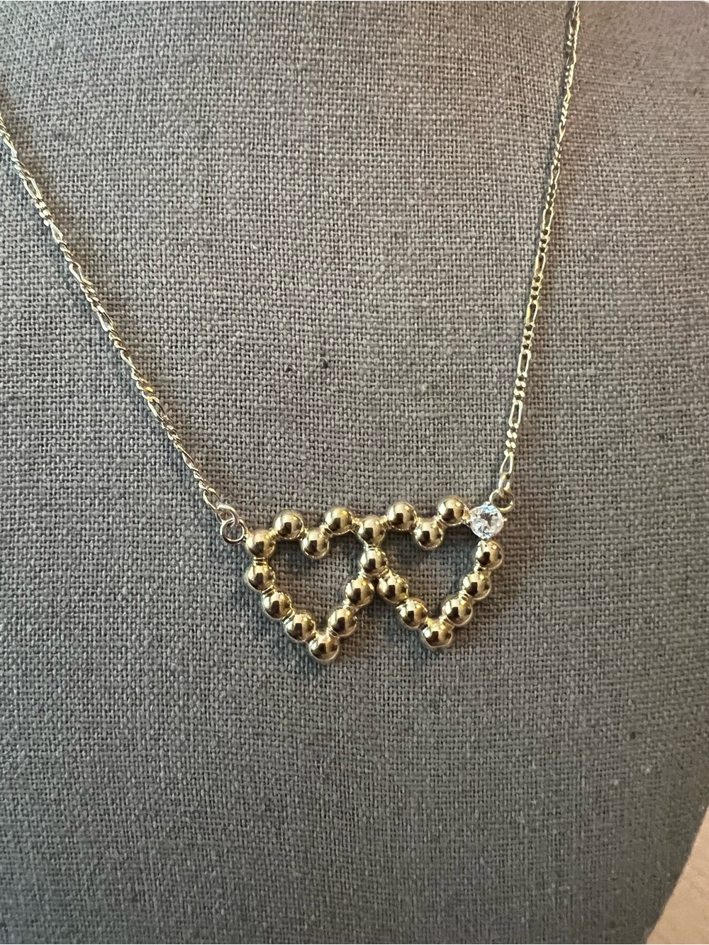 Vintage Anna Sheffield Double Heart Beaded Crystal Necklace -925 GF